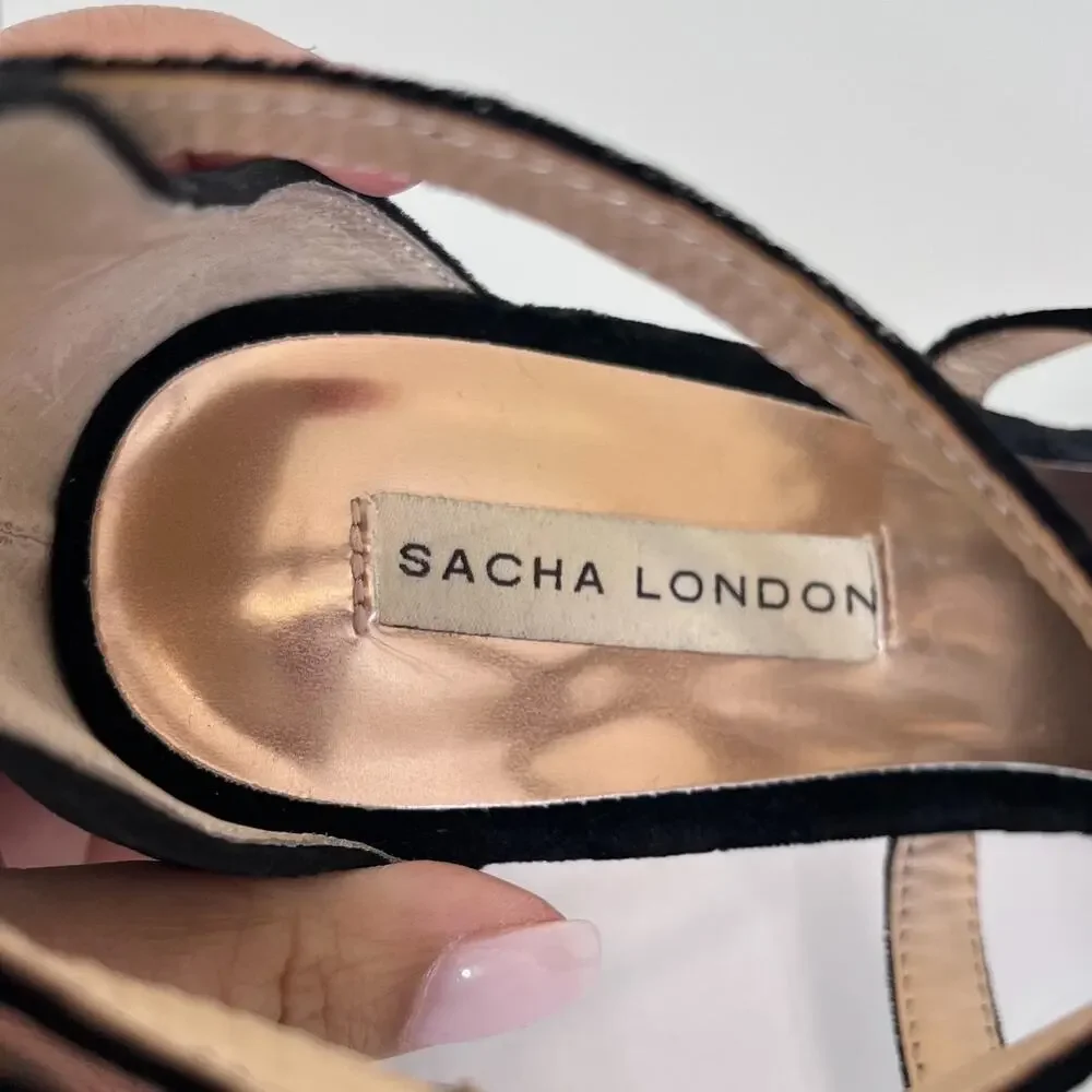 Sacha London Handmade Womens Heels Size 10 Black‎ Velvet Faux Fur Party Formal